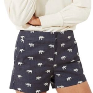 Ann Taylor Loft ELEPHANT PRINT SIGNATURE SHORTS 5" Inseam BLUE WHITE 6 Vacation